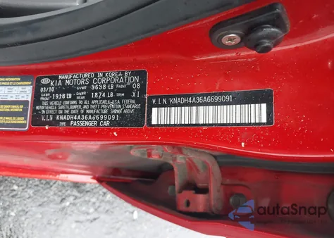 2010 Kia Rio Lx z USA, uszkodzony, nr VIN KNADH4A36A6699091